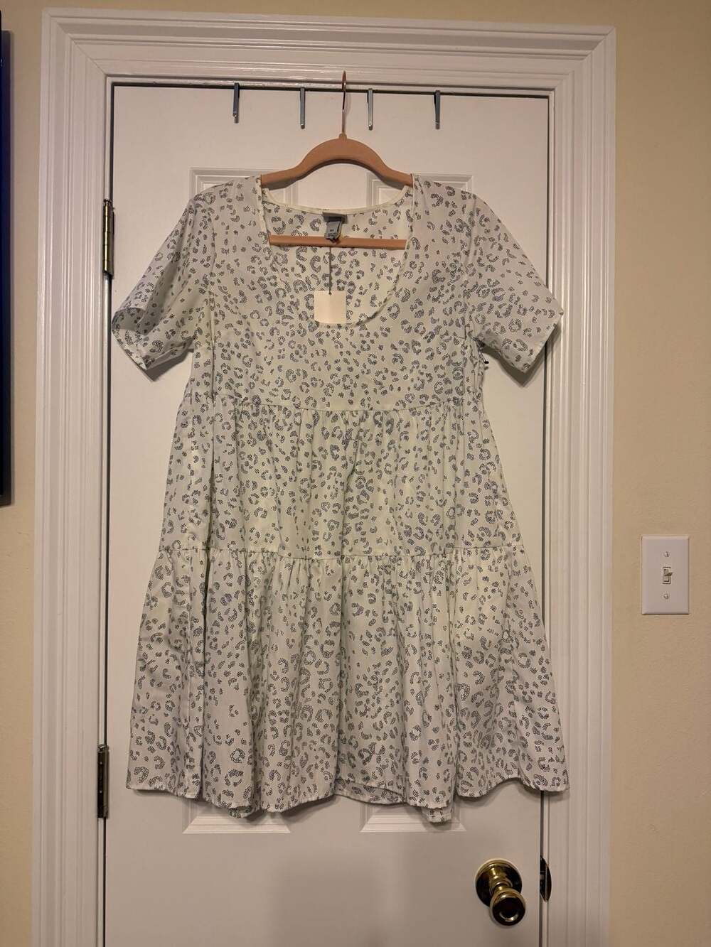 A New Day Women's Tiered Babydoll Short Sleeve Dress in White Animal Print